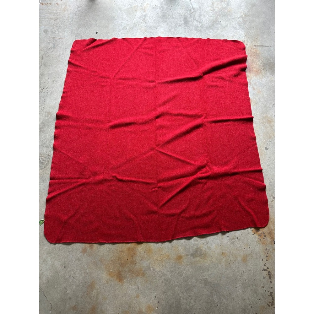 Vintage Bloomfield Woolen Co Red 100% Wool Blanket 72x65 Made in USA Indiana